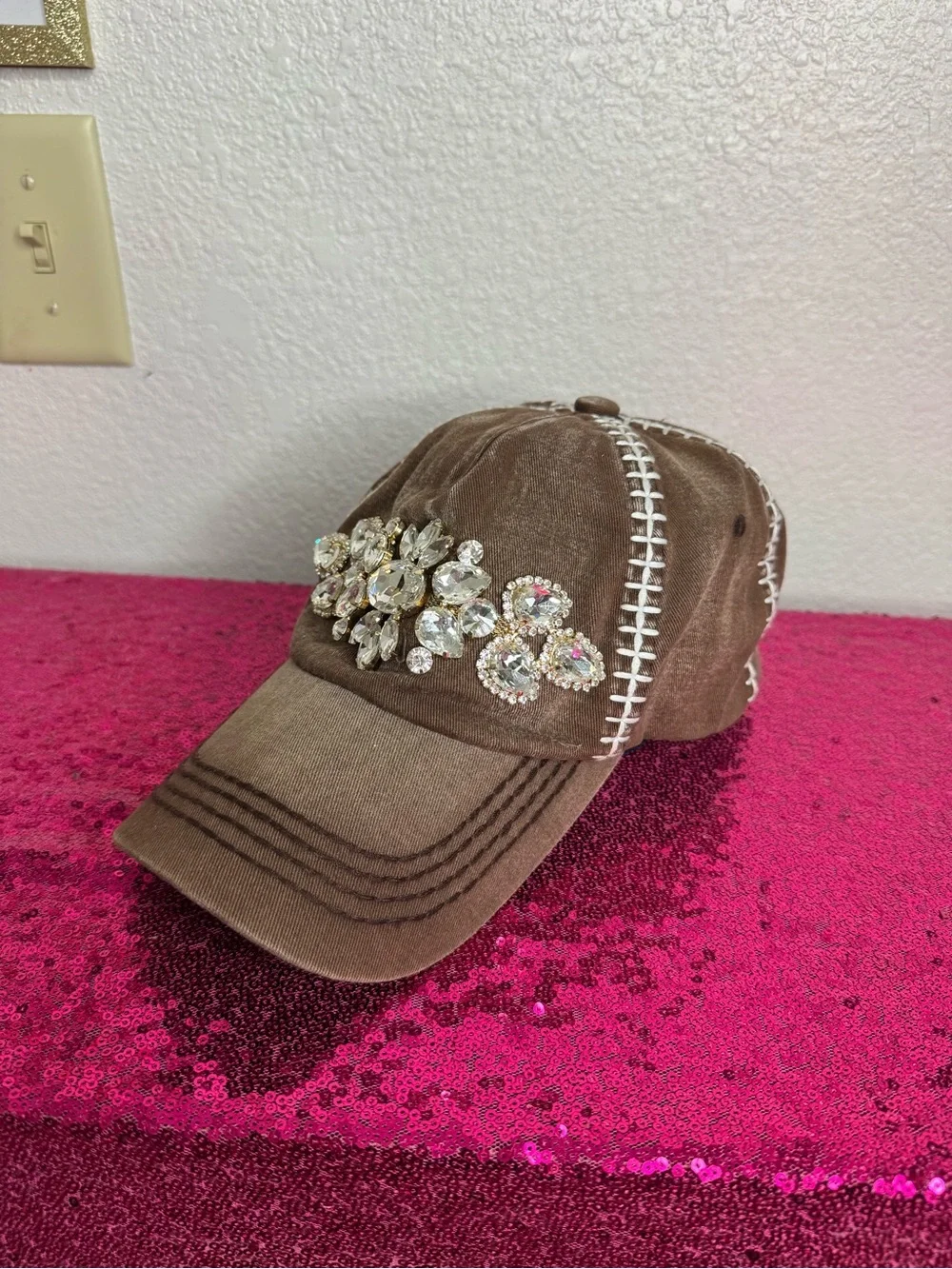 3/for $15 🍒 CRYSTAL Embellished Rustic Country Brown Baseball Cap (Adjustable